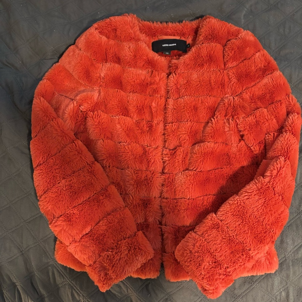 Vero Moda Orange Teddy Jacket Cozy Faux Fur